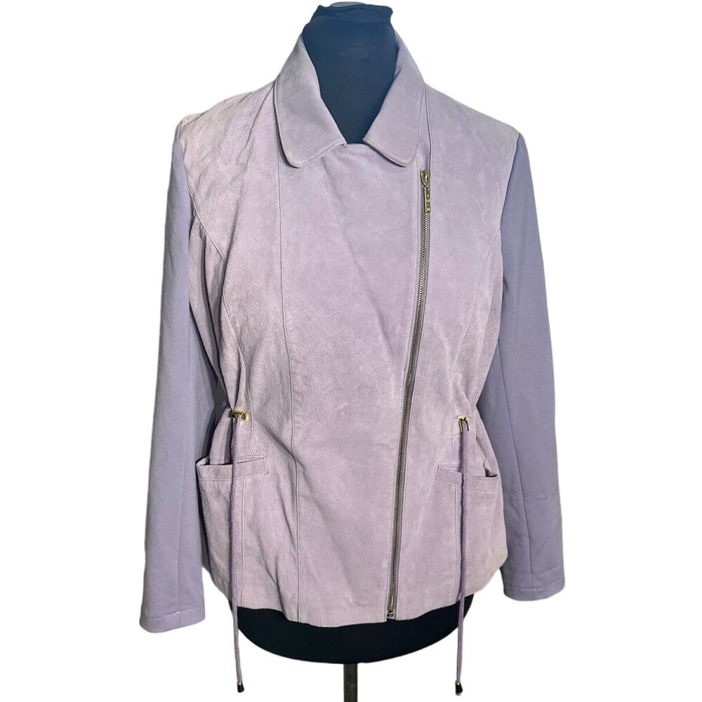 IMAN Lavender Suede Moto Jacket Asymmetrical Zip Mixed Media Large - Picture 2 of 10